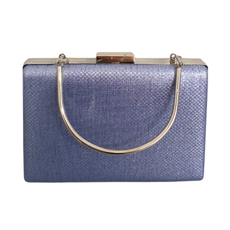 Geanta de seara, SYLVI, tip clutch, cu lant detasabil argintiu si piele ecologica, Albastru