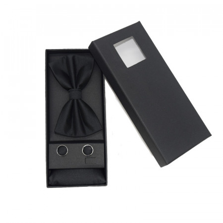 Set 3 piese Gentleman, pentru barbati, papion, buton si batista din stofa, negru, GL011