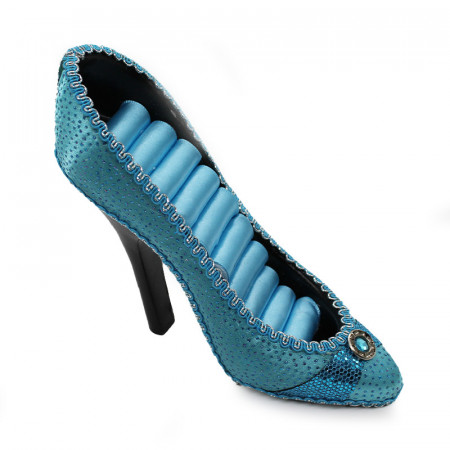 Suport Jewel Shoe, pentru bijuterii, sub forma de pantof, 14 cm, Albastru