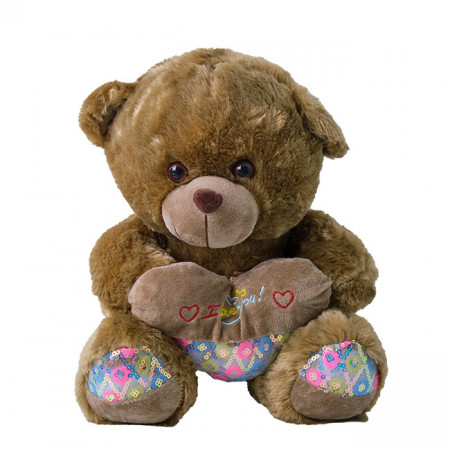 Ursulet de plus Twinkle, cu inimioara, inaltime 37 cm, Maro inchis