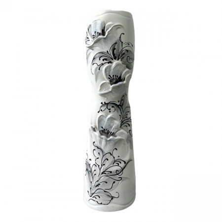 Vaza ceramica cu imprimeu floral 3D, Biro alb, 41cm