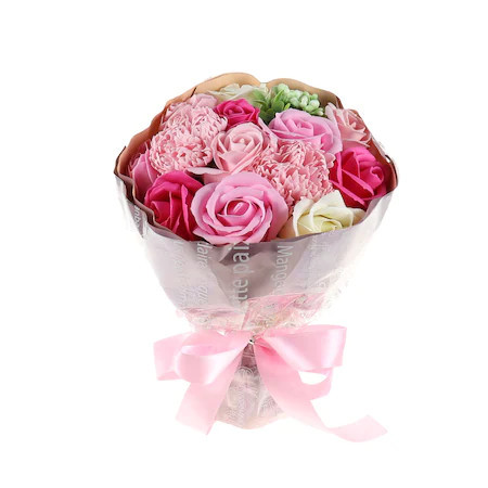 Aranjament floral, Buchet din trandafiri de sapun si garofite, Roz