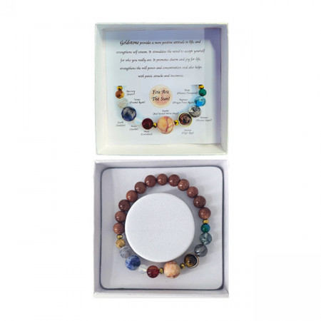 Bratara 10 Planets Goldstone, din pietre semipretioase in cutie cadou, semnificand planetele galaxiei