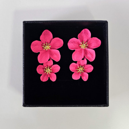 Cercei lungi Sublime Petunia, cu design floral, realistic, in cutie eleganta, Roz