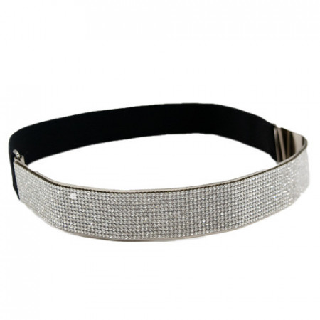 Curea elastica, metalica, cu pietre artizanale, Bow, Latime 4 cm, Argintiu