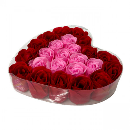 Cutie Acetofan in forma de inima cu trandafiri de sapun, Rosu