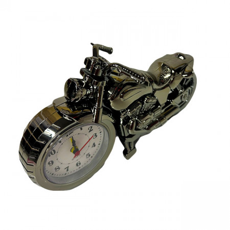 Decoratiune ceas de masa in forma de motocicleta, Silver, 22x13 cm