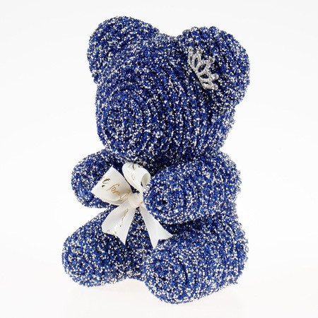 Diamond Teddy Bear albastru 20 cm, decorat manual cu cristale, cutie cadou