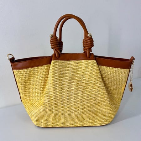 Geanta plaja tip shopper, LiLo, cu bareta detasabila si detalii aurii, Maro