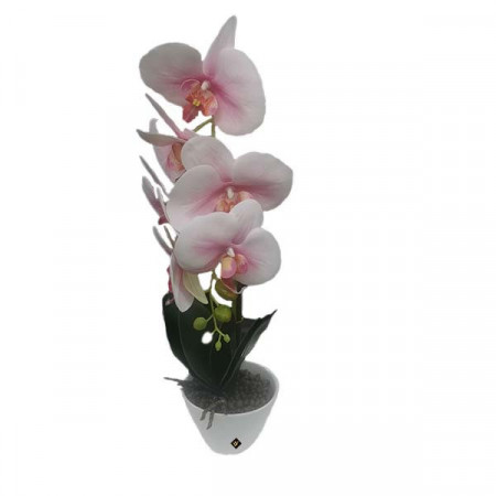 Orhidee roz - pal cu aspect natural in ghiveci ceramic alb, 45 cm