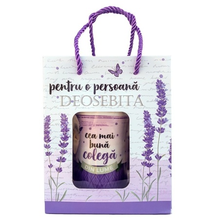 Set Cana ceramica si lingurita, cu mesaj " Cea mai buna colega din lume "