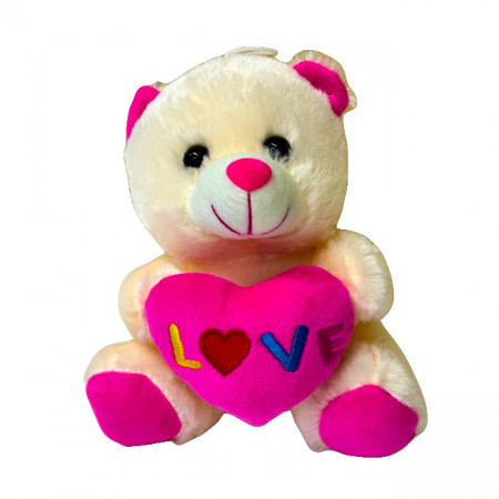Ursulet de plus BUBU, cu inimioara imprimata, inaltime 20 cm, Crem/Roz