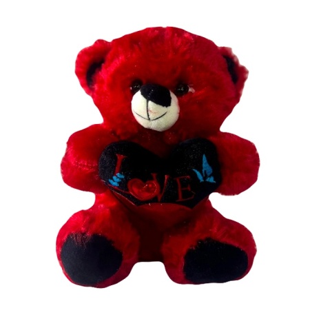 Ursulet de plus BUBU, cu inimioara imprimata, inaltime 20 cm, Rosu/Negru