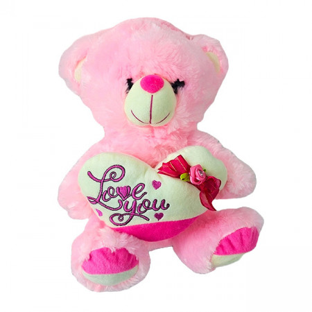 Ursulet de plus BUBU, cu inimioara, sunete de iubire si imprimeu , inaltime 30 cm, Roz