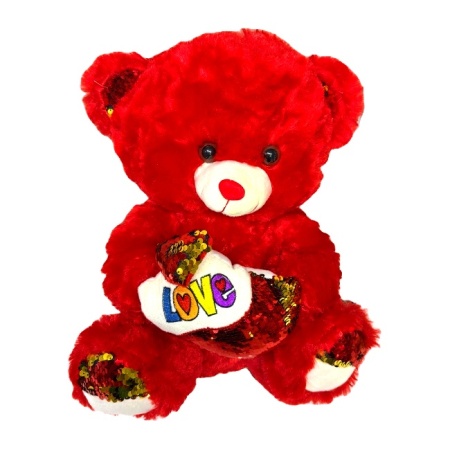 Ursulet de plus Sparkle, cu inimioara si mesaj de iubire, Inaltime 40 cm, Rosu