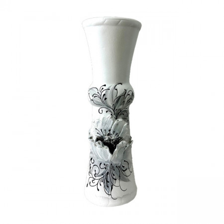 Vaza ceramica cu imprimeu floral 3D, Eny alb, 41cm