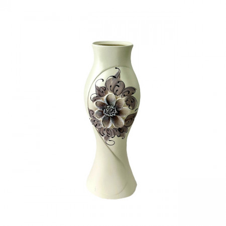 Vaza ceramica cu imprimeu floral 3D, Siena crem, 41cm