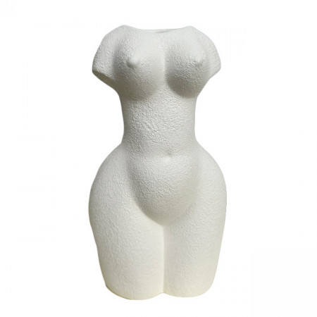 Vaza ceramica Naked, in forma de bust femeie, decoratiune artizanala, alb sidefat