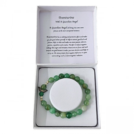 Brățară Amethyst Aventurine, din pietre semiprețioase și charm cu aripi de inger, in cutie cadou, Verde - Img 1