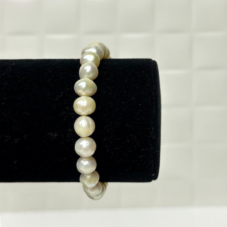 Bratara dama Classy, elastica, cu perle medii de cultura, Alb unt