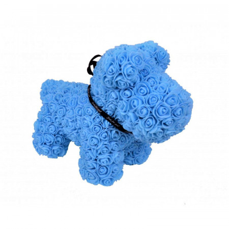 Catelusi floral albastru din Trandafiri 40 cm, decorat manual, cutie cadou