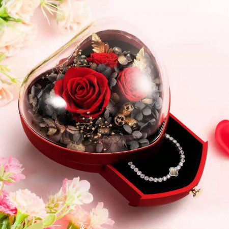 Cutie pentru bijuterii My Heart cu flori criogenate, rosu