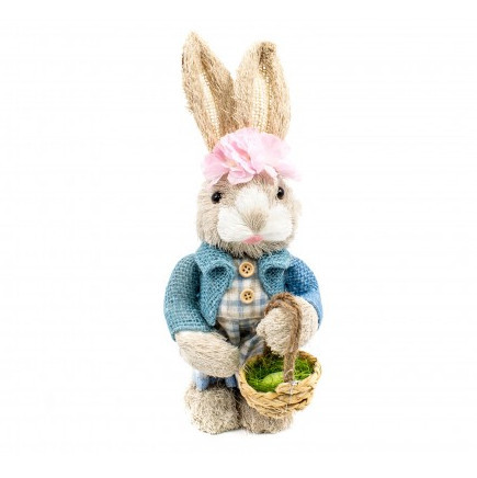 Figurina decorativa din paie, Iepuras baiat cu cosulet cu ou