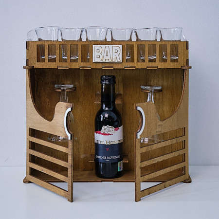 Minibar din Lemn 'Eleganță Rustică' cu Suport pentru Pahare și Sticlă
