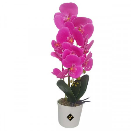 Orhidee fucsia cu aspect natural in ghiveci ceramic alb, 50 cm