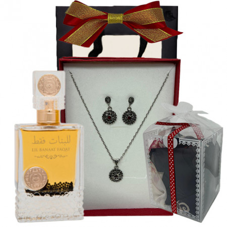 Pachet Reddishold pentru femei, Parfum Ard al Zaafaran, Lil Banaat Faqat 100ml, cutiuta cu bijuterii si esarfa