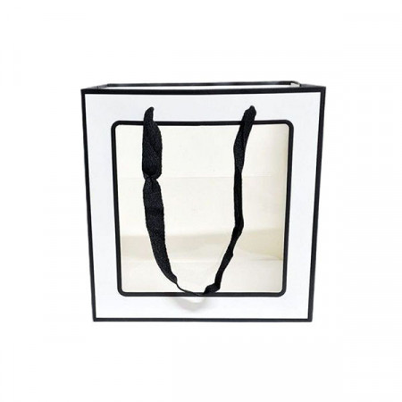 Punga pentru cadouri, alb/ negru, 24.5x24.5x24.5 cm