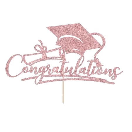 Topper cu toca si mesaj "Congratulations", 17 x 10 cm, roz