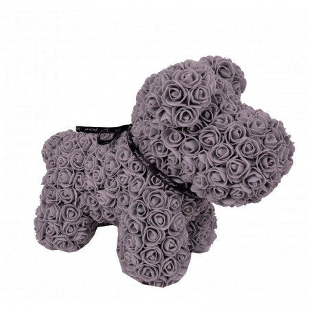 Catelusi floral gri din Trandafiri 40 cm, decorat manual, cutie cadou
