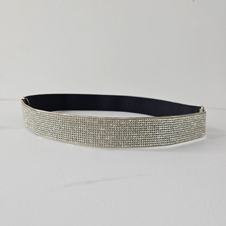 Curea elastica, metalica, cu pietre artizanale, Bow, Latime 3 cm, Argintiu