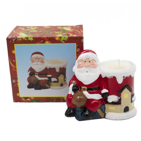 Decoratiune in forma de Mos Craciun cu lumanare 12x11 cm
