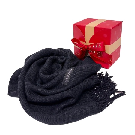 Esarfa lunga tip Sal Belladona, cu franjuri, ambalata in cutie cadou, 180x60cm, Negru