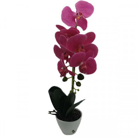 Orhidee mov cu aspect natural in ghiveci ceramic alb, 45 cm