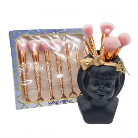Pachet suport ceramic Girl, negru, cu set pensule incluse