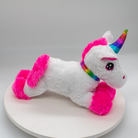 Unicorn de plus Rainbow Pony, cu print curcubeu si sunet/melodie, Inaltime 30 cm, Roz
