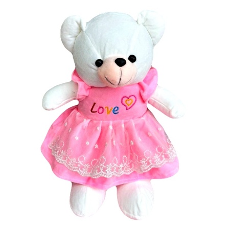 Ursulet de plus Rozina, cu rochita, Inaltime 33 cm, Roz