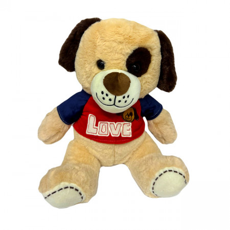 Animalut de plus, catelus, cu sunet latrat, Inaltime 33 cm, Crem-Rosu