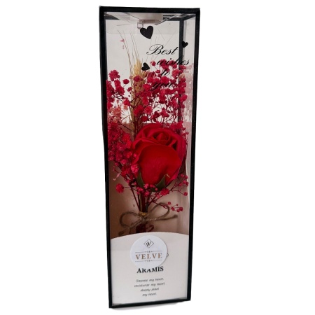 Aranjament floral LHEA de primavara, cu LED, buchet de flori criogenate si trandafir de sapun, Rosu