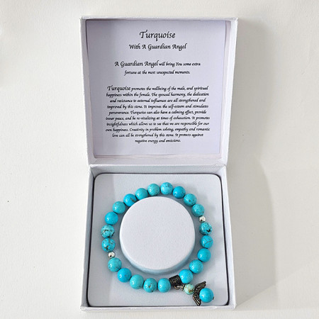 Brățară Amethyst Turquoise, din pietre semiprețioase si charm aripi de inger, in cutie cadou