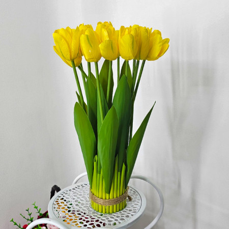 Buchet artizanal cu 11 lalele artificiale, Galben 37cm