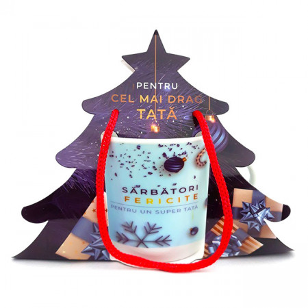 Cana din ceramica cu desene de Craciun si dedicatie pentru tata