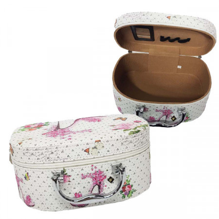 Caseta pentru accesorii si bijuterii cu oglinda, stil gentuta, 25.5x11x18 cm
