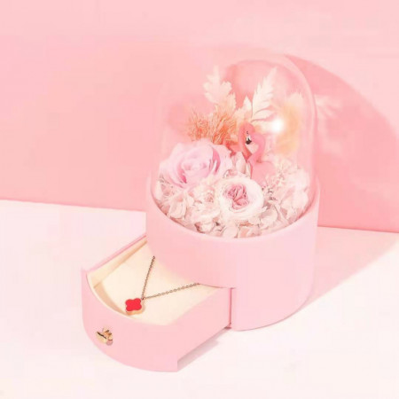 Cutie de bijuterii Blossom cu flori criogenate, roz