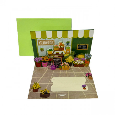 Felicitare Pop-Up de Primavara "Florarie", cu plic inclus - 18 x 13 cm