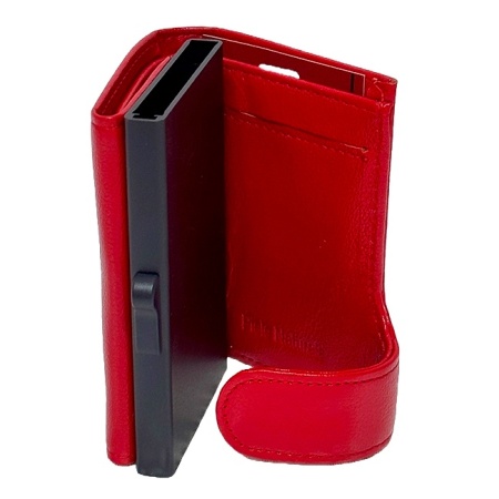 Portcard unisex Hassion din piele naturala, 9x7x2cm, Rosu