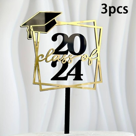 Topper acrilic cu toca si mesaj "Class of 2024", 9 x 17 cm
